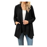 Asklazy Womens Lightweight Cardigans Open Front Knit Long Sleeve Outwear Coat,US Size,L,Black