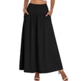 thumbnail image 1 of Asklazy Womens Flowy Long Maxi Skirt A-Line Long Skirt with Pockets Elastic High Waist,Black,S, 1 of 10