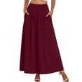 thumbnail image 1 of Asklazy Womens Flowy Long Maxi Skirt A-Line Long Skirt with Pockets Elastic High Waist,Wine red,L, 1 of 10