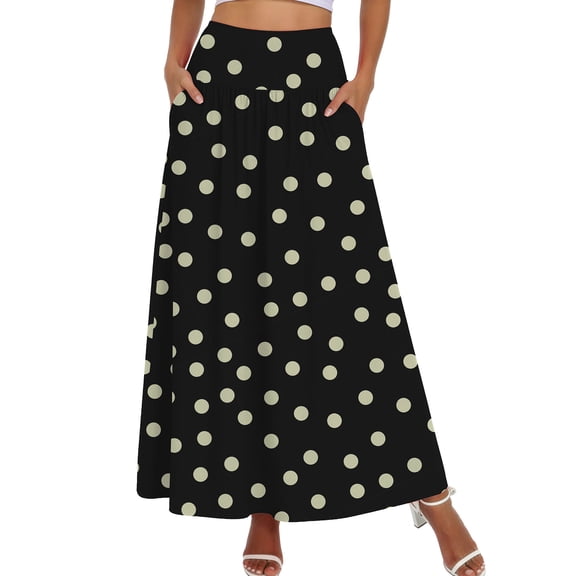 Asklazy Womens Flowy Long Maxi Skirt A-Line Long Skirt with Pockets Elastic High Waist,Mother's Day ,2XL