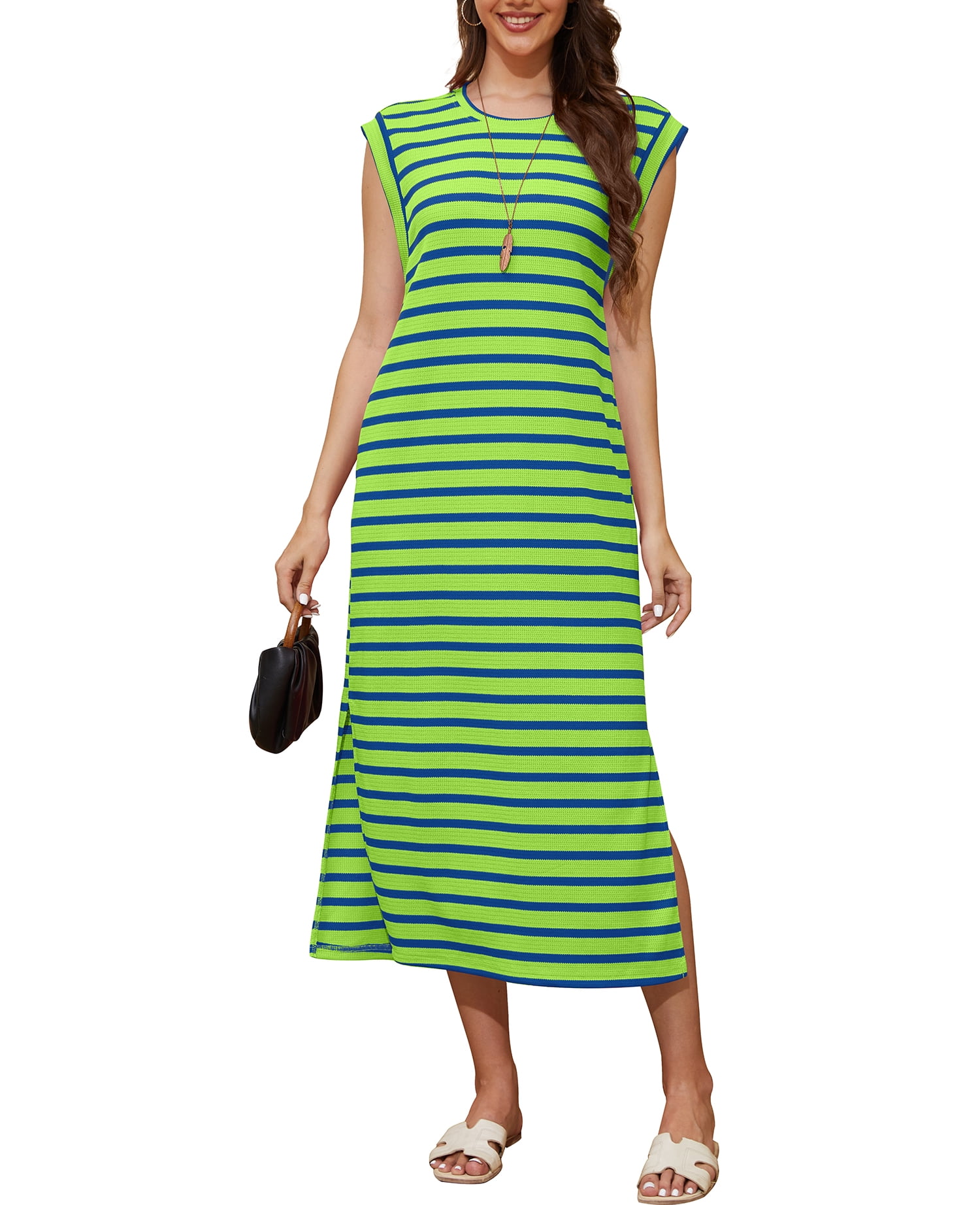 green emerald velvet dress Lizzie Sea Green and White Striped Maxi Dress Medium / Sea Green