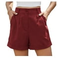 thumbnail image 1 of Asklazy Womens Summer High Waist Linen Shorts Roll Up Pleated Zippered Wrap Hem Wide Leg Shorts with Pockets,US Size,2XL,Wine Red, 1 of 10