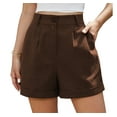 thumbnail image 1 of Asklazy Womens Summer High Waist Linen Shorts Roll Up Pleated Zippered Wrap Hem Wide Leg Shorts with Pockets,US Size,L,Brown, 1 of 10