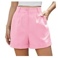 thumbnail image 1 of Asklazy Womens Summer High Waist Linen Shorts Roll Up Pleated Zippered Wrap Hem Wide Leg Shorts with Pockets,US Size,XL,Pink, 1 of 9