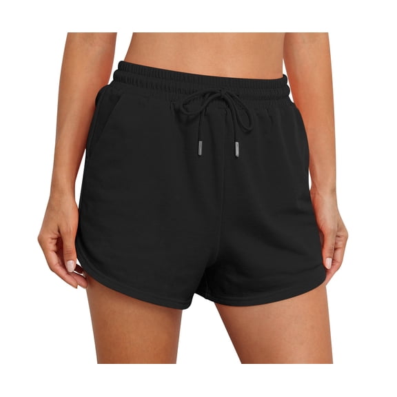 Asklazy Womens Sweat Shorts with Pockets Cotton Trendy Drawstring Summer Workout Running Casual Lounge Athletic Shorts for Women,Back to School,Black