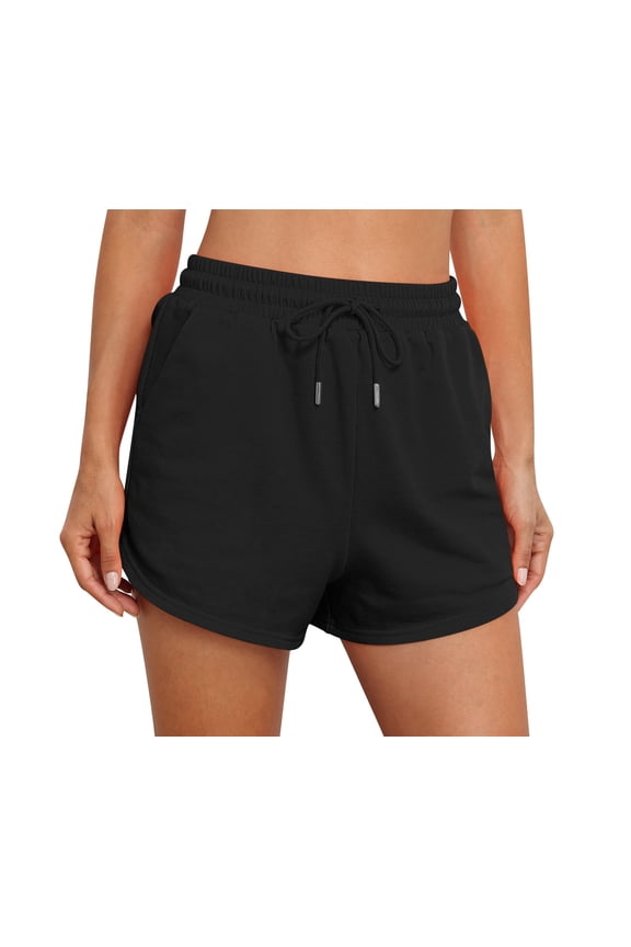 Womens Sweat Shorts with Pockets Cotton Trendy Drawstring Summer Workout Running Casual Lounge Athletic Shorts for Women,Back to School,Black