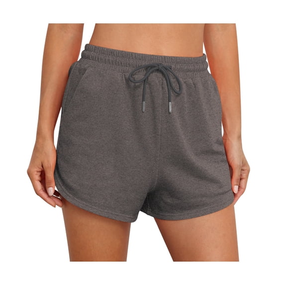 Asklazy Womens Sweat Shorts with Pockets Cotton Trendy Drawstring Summer Workout Running Casual Lounge Athletic Shorts for Women,Back to School,Dark Grey,L