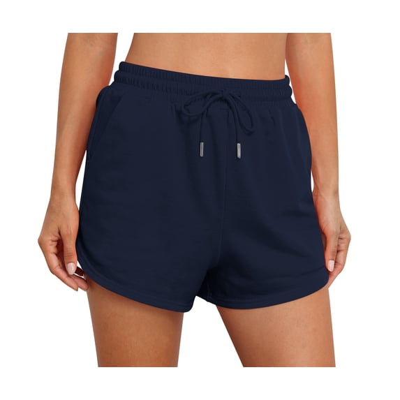 Asklazy Womens Sweat Shorts with Pockets Cotton Trendy Drawstring Summer Workout Running Casual Lounge Athletic Shorts for Women,Mother‘s Day,Navy Blue,S