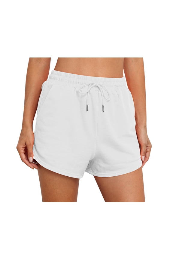 Womens Sweat Shorts with Pockets Cotton Trendy Drawstring Summer Workout Running Casual Lounge Athletic Shorts for Women,Mother‘s Day,White,(S-2XL)