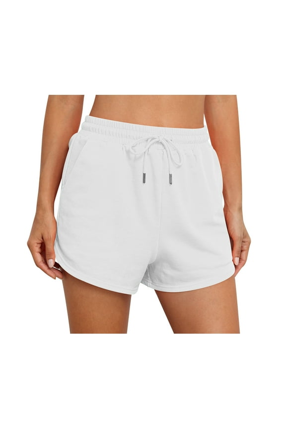 Womens Sweat Shorts with Pockets Cotton Trendy Drawstring Summer Workout Running Casual Lounge Athletic Shorts for Women,US Size,White,(S-2XL)