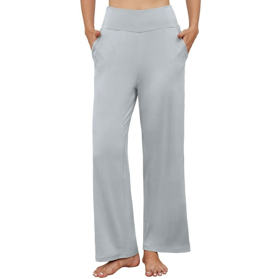 Asklazy Womens Wide Leg Pants Comfy Lounge Pajamas Loose Fit High Waisted Sweatpants Yoga with Pockets,US Size,2XL,Gray