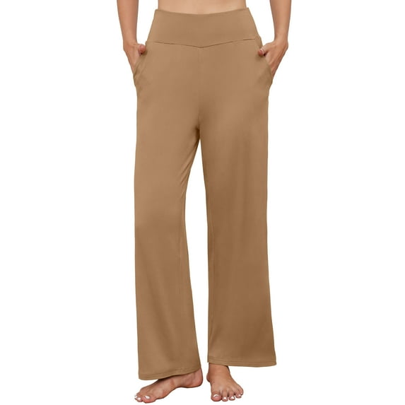 Asklazy Womens Wide Leg Pants Comfy Lounge Pajamas Loose Fit High Waisted Sweatpants Yoga with Pockets,US Size,S,Light Coffee