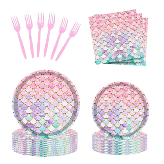 Askljeby 96 Pcs Mermaid Birthday Party Decorations Plates Set for 24 Guests,Little Mermaid Party Supplies Ocean under the Sea Tableware Plate, Fork, Napkins for Princess Girls Baby Shower Y114