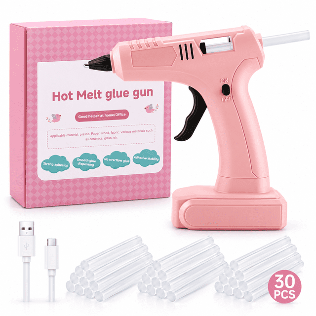 Askmuse Cordless Hot Glue Gun,4000mAh Pink Rechargeable Glue Gun,Fast ...