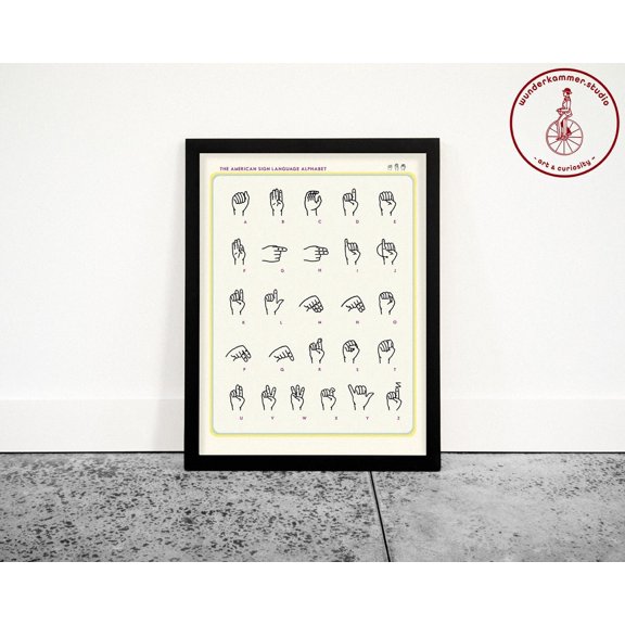 Asl Alphabet American Sign Language Learning Chart, Unframed Poster