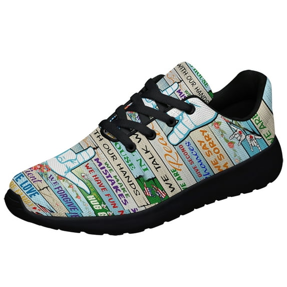 Asl Sign Language In This House We Talk With Our Hands Shoes Women's Fashion Sneakers Tennis Running Shoes for Men Women Black Size 11