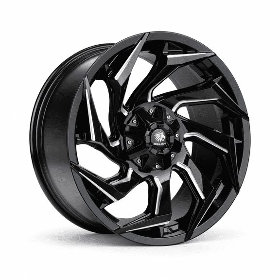 Aslan A1 20X9 6X135/6X139.7 0et CB 110.01 Gloss Black With Machined/Milled Wheel - Fits F-150 04-26, Silverado Sierra 1500 99-26, Tahoe Suburban Yukon