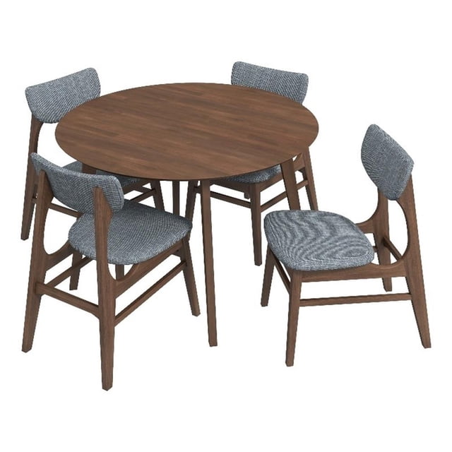Aslan Modern Solid Wood Walnut Dining Room Round Table and Chair Set