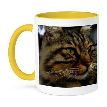 3dRose, Aslan The Long Haired Tabby Cat, 11oz Two-Tone Yellow Mug