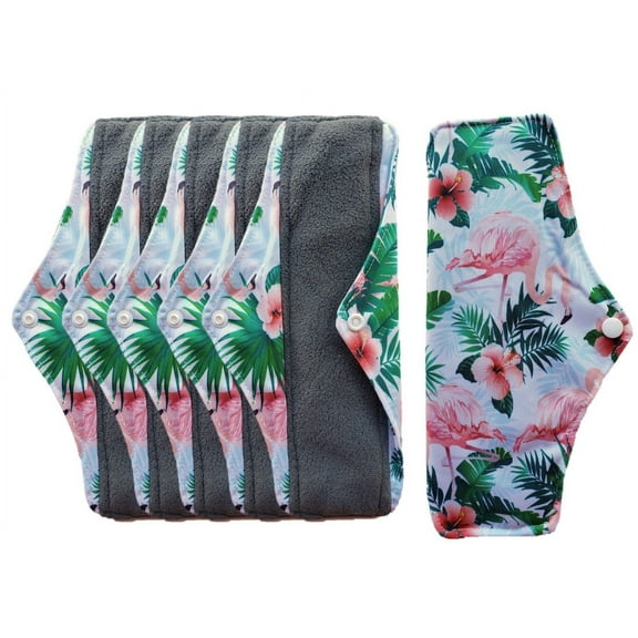 Aslana 6-Pack Women Cloth Menstrual Sanitary Pads with Wings. Reusable & Washable. 3 Sizes Available for Overnight Heavy flow, Daily flow or Pantyliner.