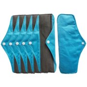 Aslana 6-Pack Women Cloth Menstrual Sanitary Pads with Wings. Reusable & Washable. 3 Sizes Available for Overnight Heavy flow, Daily flow or Pantyliner.