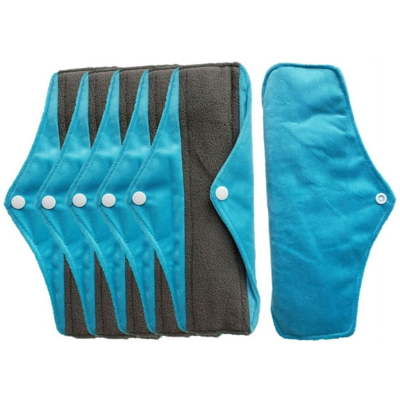 Aslana 6-Pack Women Cloth Menstrual Sanitary Pads with Wings. Reusable & Washable. 3 Sizes Available for Overnight Heavy flow, Daily flow or Pantyliner.