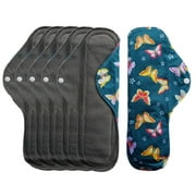 Aslana 6-Pack Women Cloth Menstrual Sanitary Pads with Wings. Reusable & Washable. 3 Sizes Available for Overnight Heavy flow, Daily flow or Pantyliner.