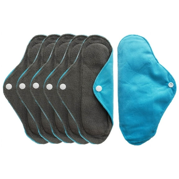 Aslana 6-Pack Women Cloth Menstrual Sanitary Pads with Wings. Reusable & Washable. 3 Sizes Available for Overnight Heavy flow, Daily flow or Pantyliner.