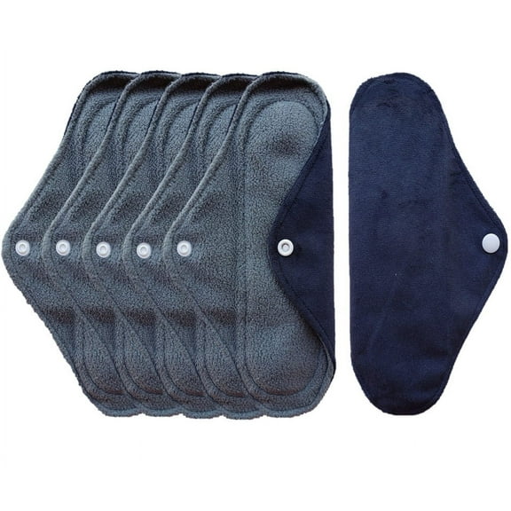 Aslana 6-Pack Women Cloth Menstrual Sanitary Pads with Wings. Reusable & Washable. 3 Sizes Available for Overnight Heavy flow, Daily flow or Pantyliner.