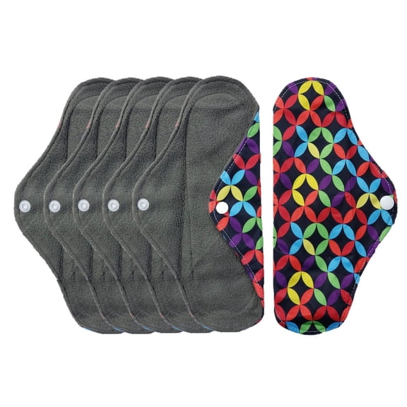 Aslana 6-Pack Women Cloth Menstrual Sanitary Pads with Wings. Reusable & Washable. 3 Sizes Available for Overnight Heavy flow, Daily flow or Pantyliner.