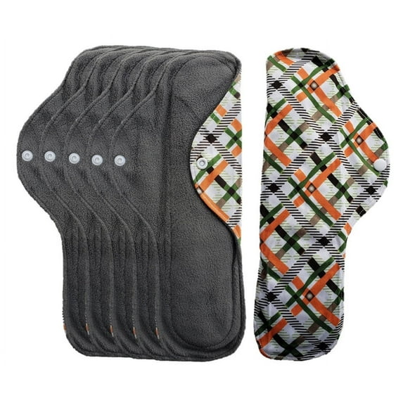 Aslana 6-Pack Women Cloth Menstrual Sanitary Pads with Wings. Reusable & Washable. 3 Sizes Available for Overnight Heavy flow, Daily flow or Pantyliner.