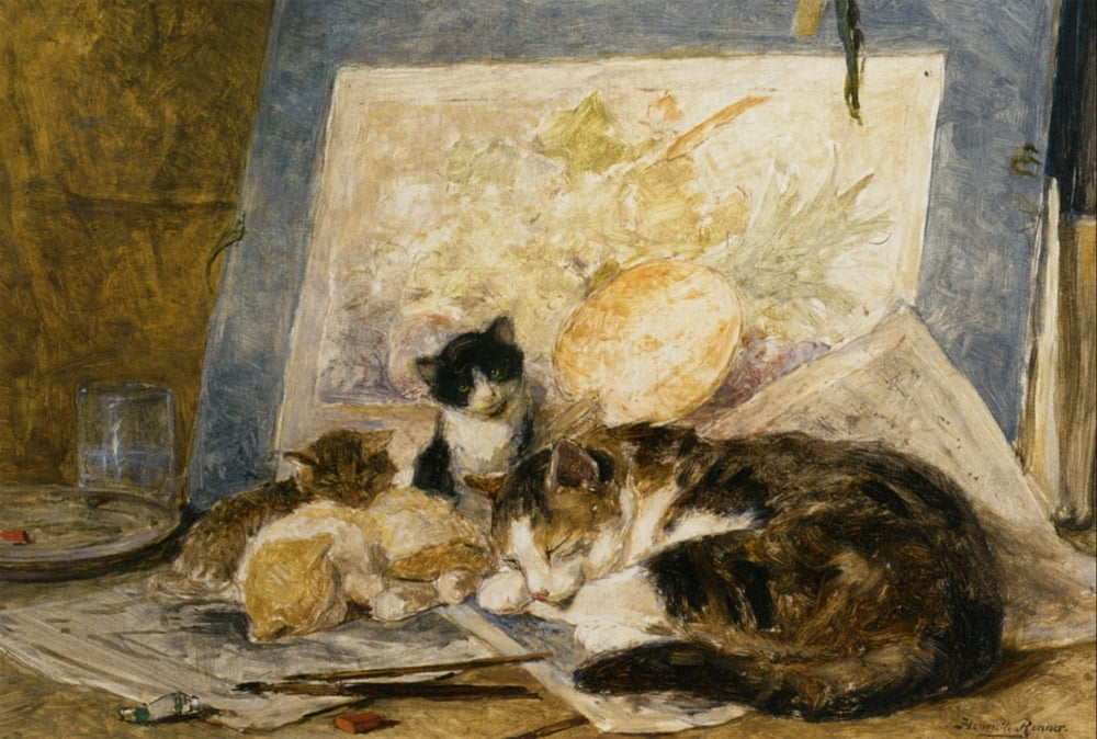Asleep at the easel Canvas Art - Henriette Ronner-Knip (18 x 24)