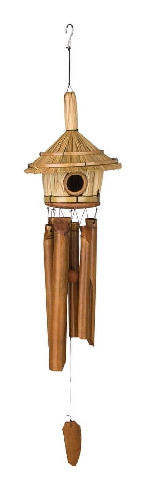 Handcrafted Bamboo and Rattan Thatched Roof Birdhouse Wind Chime