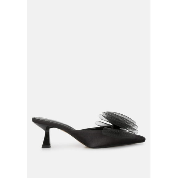 Asma Organza Bow Embellished Satin Mules