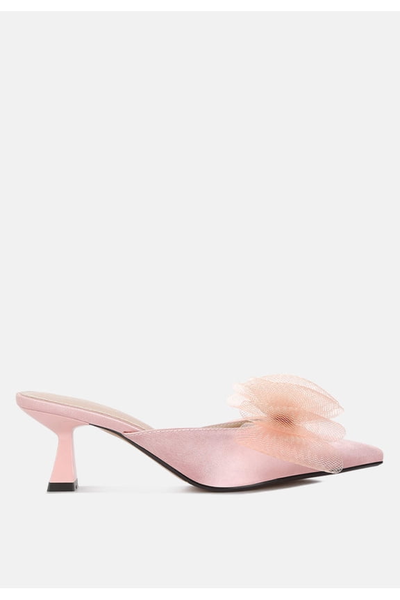Asma Organza Bow Embellished Satin Mules