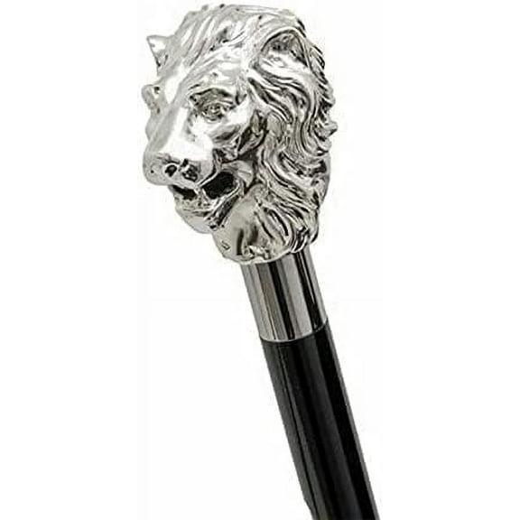 Asmara Nautical Walking Hand Cane Stick Designer Handmade Walking Stick for Men & Women Solid Metal and Natural Wood (Silver Lion Head), 36 inches