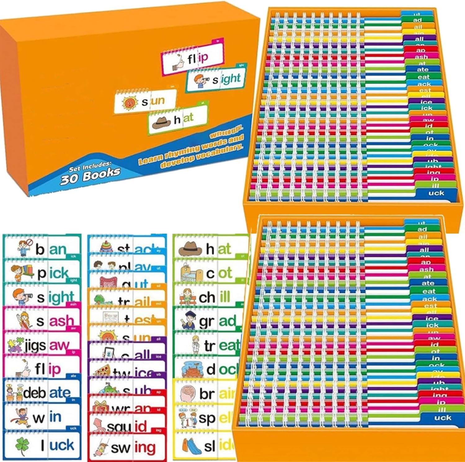 30 Livres Flip Read And Rhyme - Cartes Flash Familles De Mots Pour Apprendre à Lire