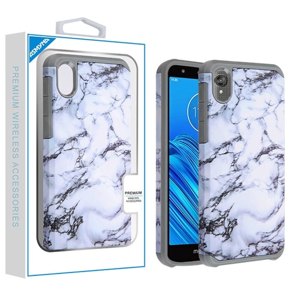 Asmyna Astronoot Protector Cover For Motorola Moto E6 - White Marbling Iron Grey