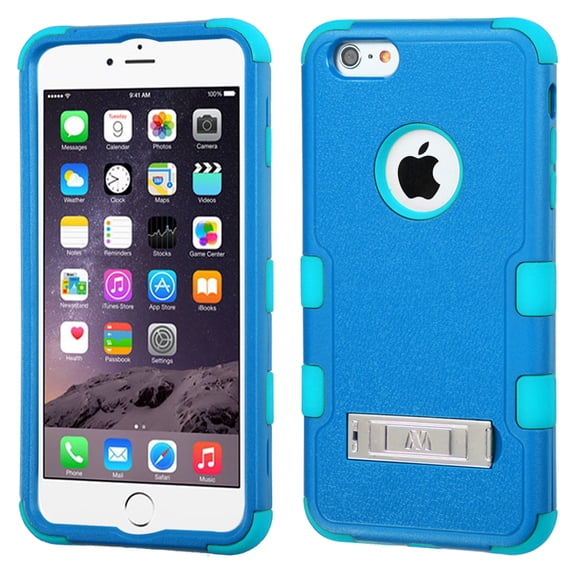 Asmyna TUFF Hybrid Phone Protector Cover with Stand for Apple iPhone 6 Plus - Retail Packaging - Natural Dark Blue/Tropical Teal