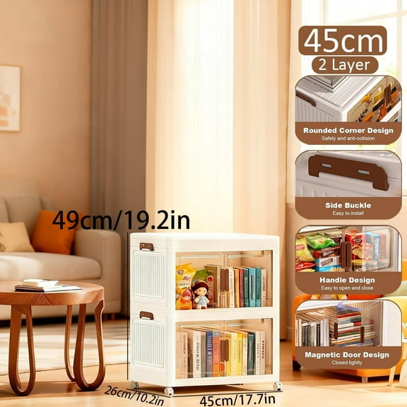 Asnews 2 Tier Stackable Storage Bins with Lids & Magnetic Doors, for Bedrooms, Living Rooms, and Studies