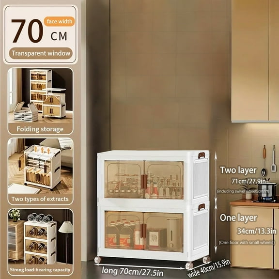 Asnews 2 Tier Stackable Storage Bins with Lids & Magnetic Doors, 86 QT Foldable Storage Cabinet with Wheels, Transparent Plastic Storages Drawers for Bedrooms, Living Rooms, and Studies