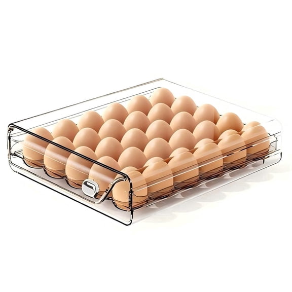 YHIPL Clear Stackable Egg Holder for Fridge – BPA-Free 30-Egg Organizer Tray with Lid, Handles & Rotating Timer