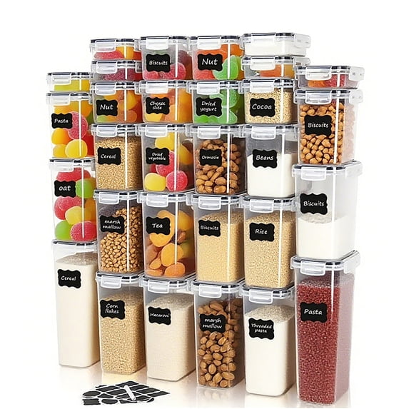 Asnews 30 Pcs Airtight Food Storage Containers with Lids, Kitchen Storage Container for Cereal, Dry Food, Flour and Sugar