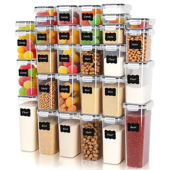 Asnews 30 Pcs Airtight Food Storage Containers with Lids, Kitchen Storage Container for Cereal, Dry Food, Flour and Sugar