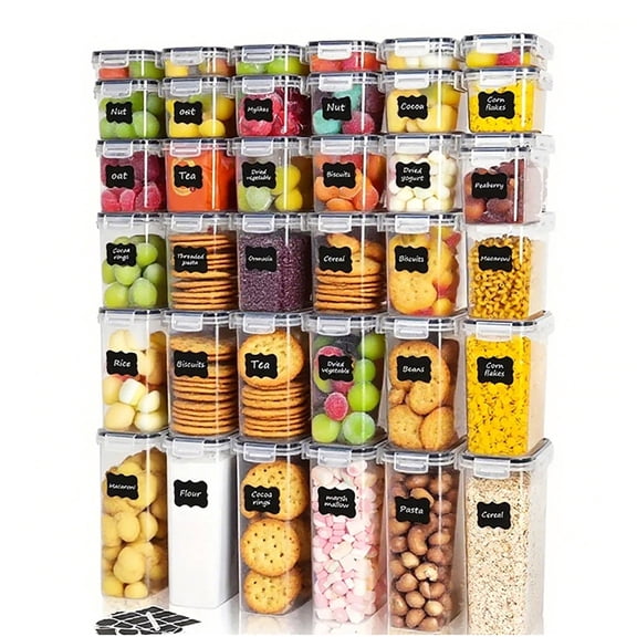 Asnews 36PCS Airtight Food Storage Containers with Lids, Plastic Kitchen and Pantry Organization Canisters