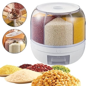 Asnews 360 Rotating Cereal Dispenser Container, Rice Dispenser Storage Container for Kitchen, BPA-free, White