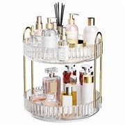 Asnews 360° Rotating Makeup Organizer, 2 Tier Adjustable Perfume Organizer for Dresser, Multi-Function Spinning Cosmetics Skincare Storage for Bedroom, Dresser,