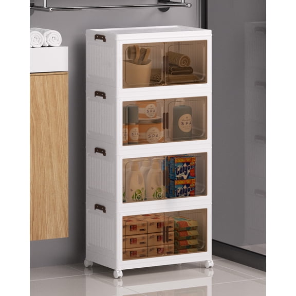 Asnews 4 Tier Stackable Storage Bins with Lids & Magnetic Doors, for Bedrooms, Living Rooms, and Studies