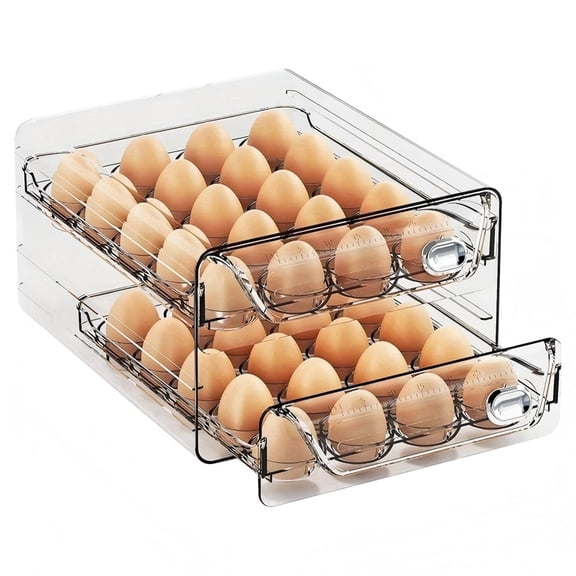 YHIPL 2-Tier Stackable Egg Holder for Fridge – Clear 40-Egg Storage Container with Lid, Handles & BPA-Free Food-Safe Tray