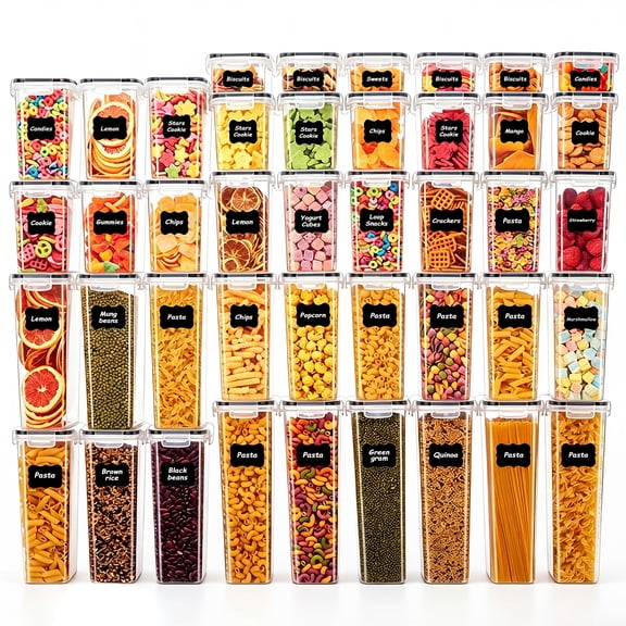 Asnews 42 Pcs Airtight Food Storage Containers with Lids, Kitchen Storage Container for Cereal, Dry Food, Flour and Sugar